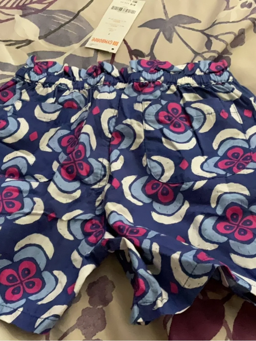 Gymboree Navy Blue Shorts with Pink & Light Blue Floral Print, pink matching top